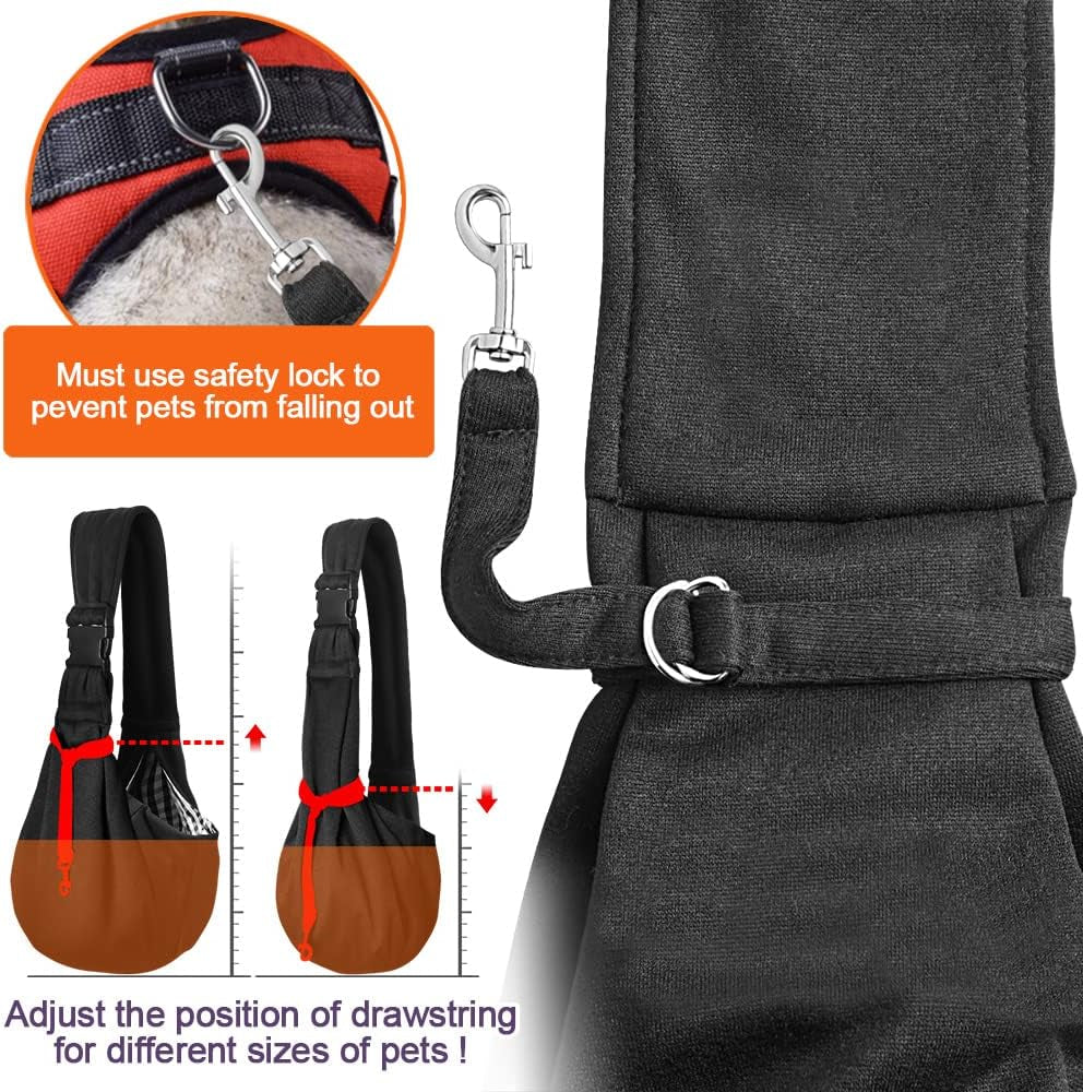 Small Dog Sling Carrier - Zipper Pocket & Adjustable Strap - for 3-10 Lbs Pets(Black)