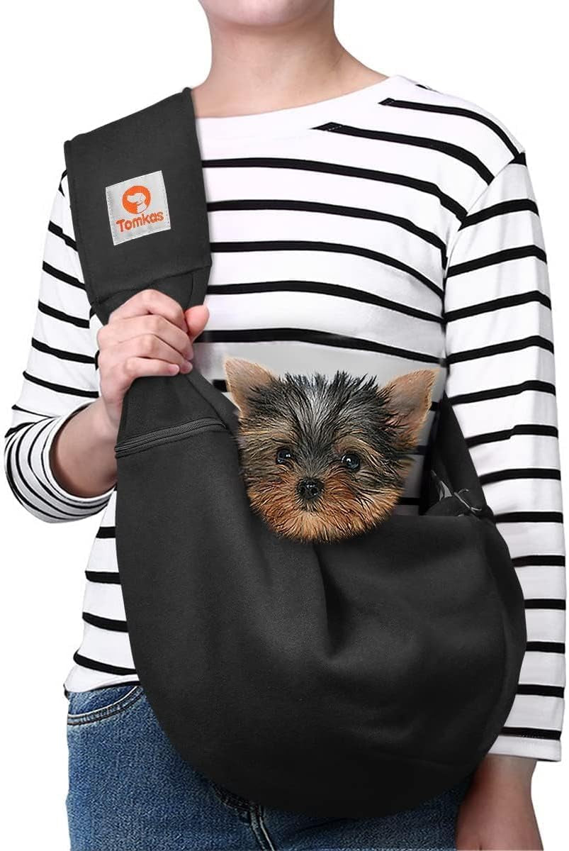Small Dog Sling Carrier - Zipper Pocket & Adjustable Strap - for 3-10 Lbs Pets(Black)