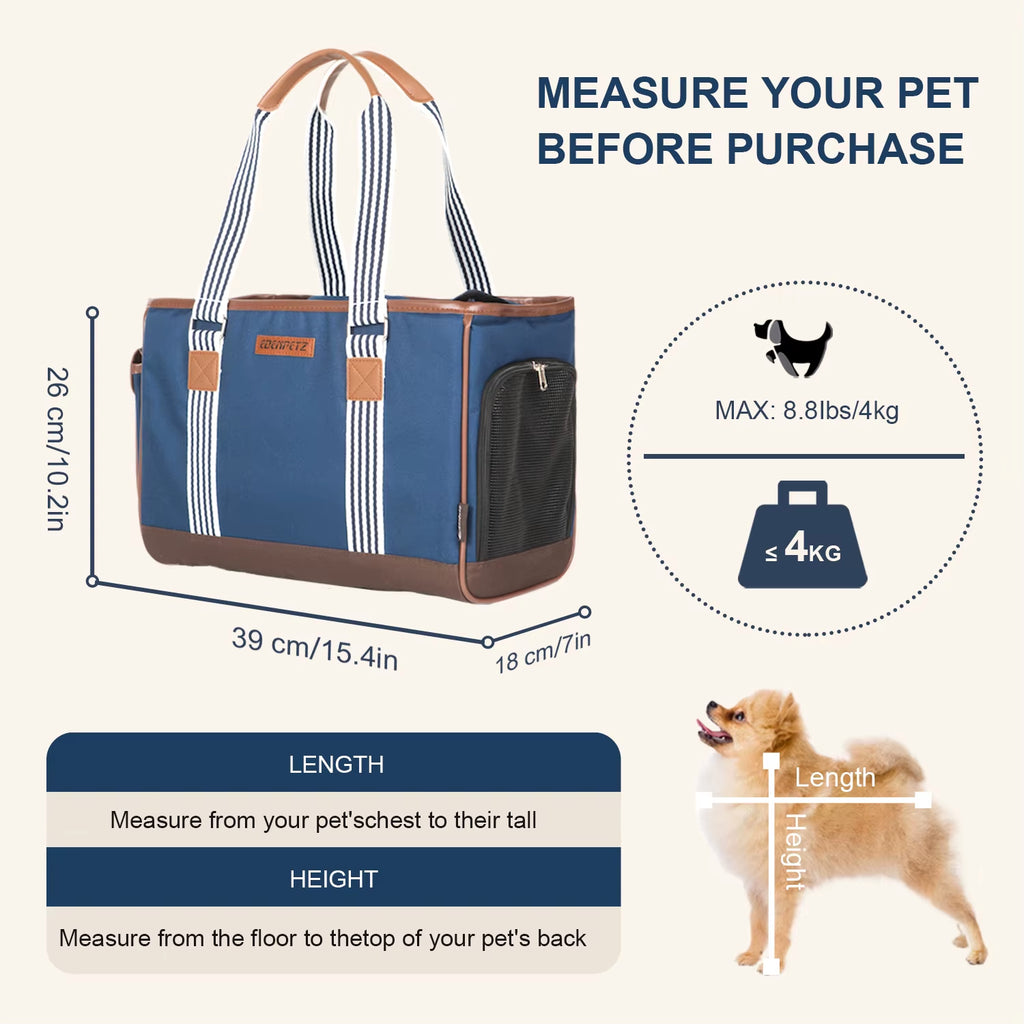 Portable Dog Cat Carrier Bag Waterproof Lining Pet Travel Shoulder Bag Comfort Breathable Handbag